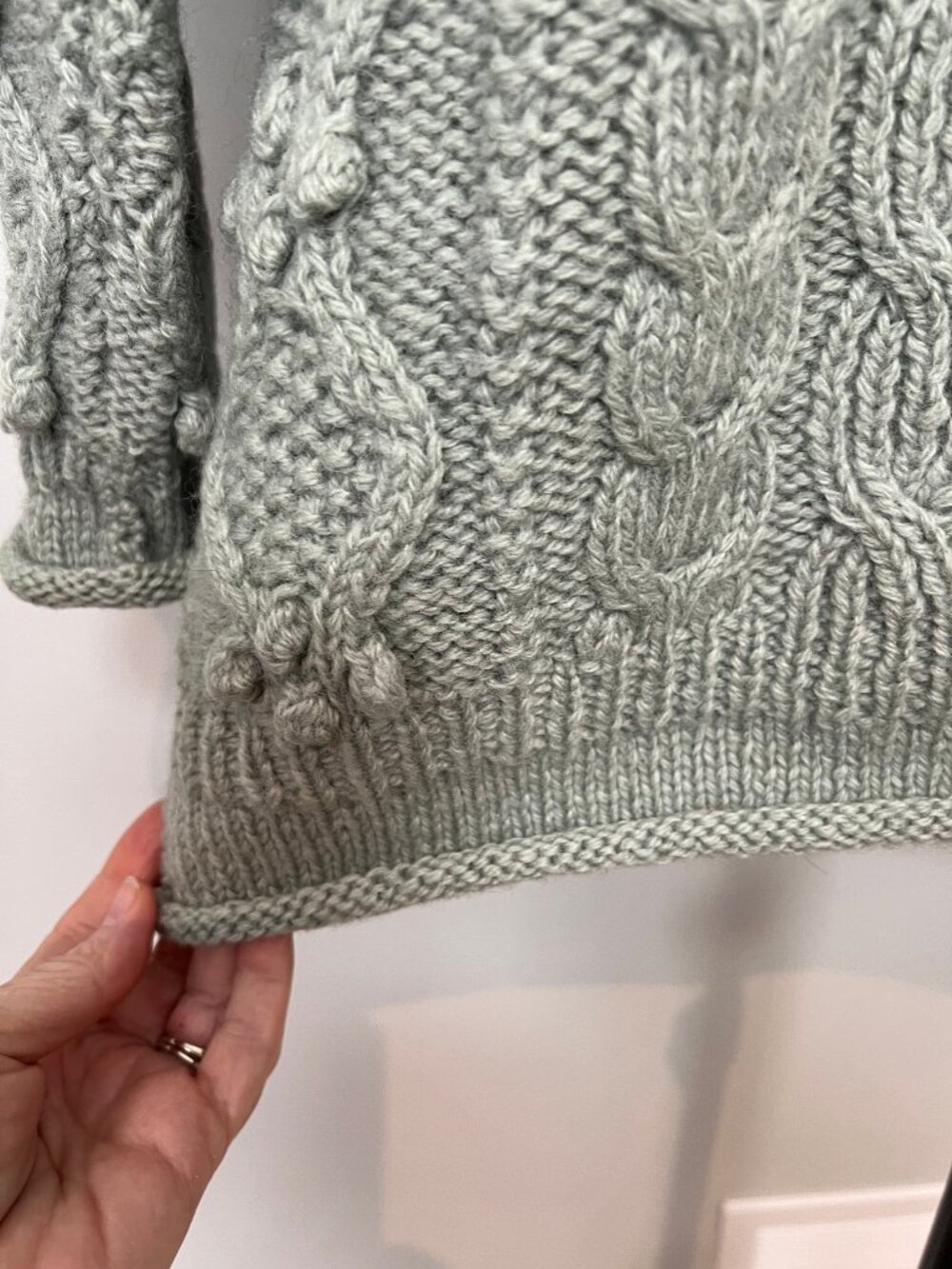 Vintage Beaver Canoe Hand-Knit Wool Fisherman/Aran Sweater Lt Sage Green Large - Picture 7 of 12
